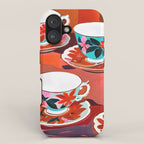 Tea Party, Teacups Floral Whimsical Eclectic Maximalist Illustration, Boho Coffee Food Painting iPhone Case Gallery Image 1