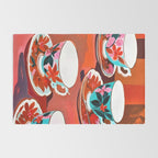 Tea Party, Teacups Floral Whimsical Eclectic Maximalist Illustration, Boho Coffee Food Painting Rug Gallery Image 2