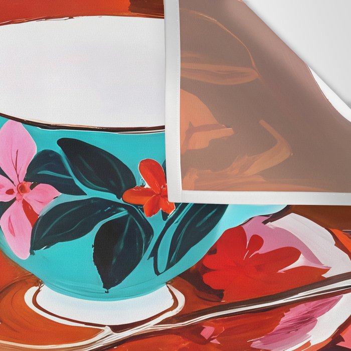 Tea Party, Teacups Floral Whimsical Eclectic Maximalist Illustration, Boho Coffee Food Painting Wall Tapestry Gallery Image 3