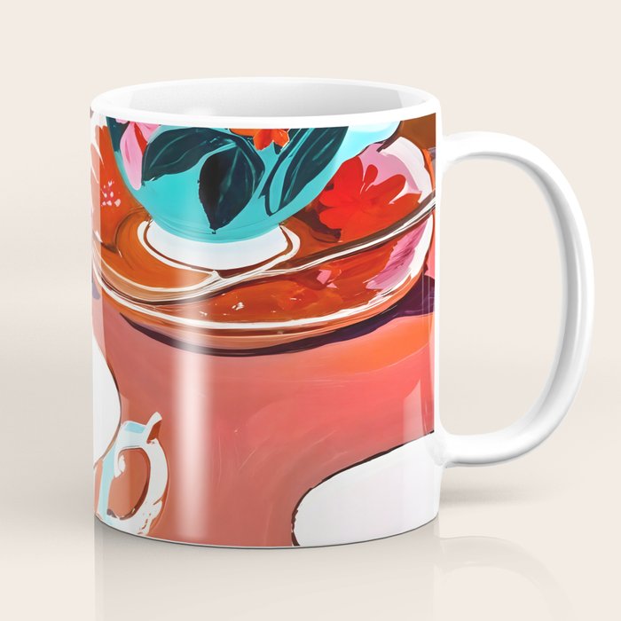 Tea Party, Teacups Floral Whimsical Eclectic Maximalist Illustration, Boho Coffee Food Painting Coffee Mug Gallery Image 1