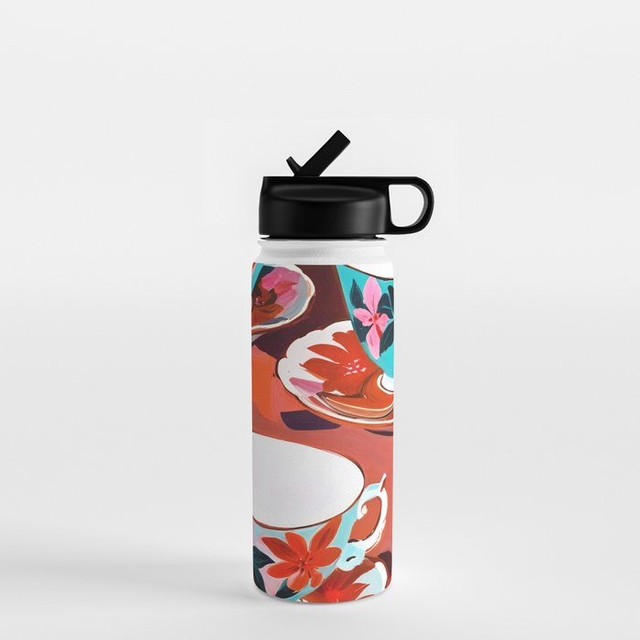 Tea Party, Teacups Floral Whimsical Eclectic Maximalist Illustration, Boho Coffee Food Painting Water Bottle Gallery Image 1