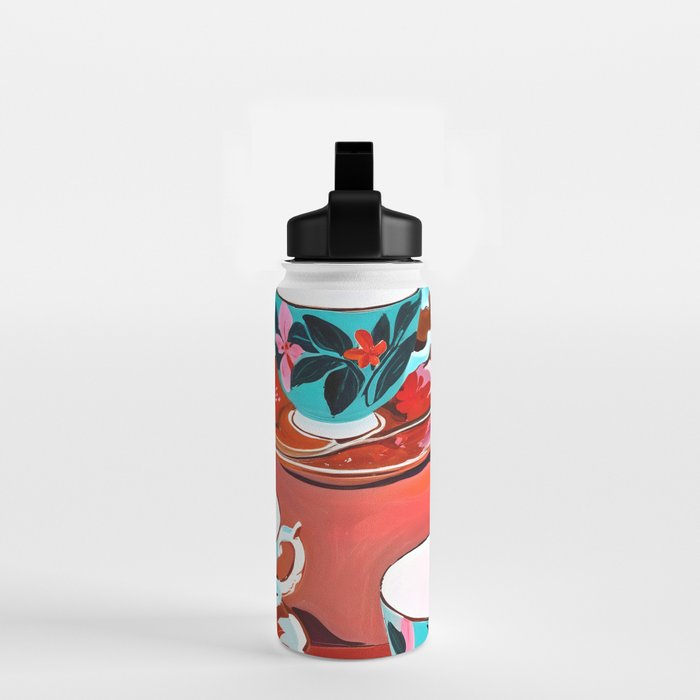 Tea Party, Teacups Floral Whimsical Eclectic Maximalist Illustration, Boho Coffee Food Painting Water Bottle Gallery Image 2
