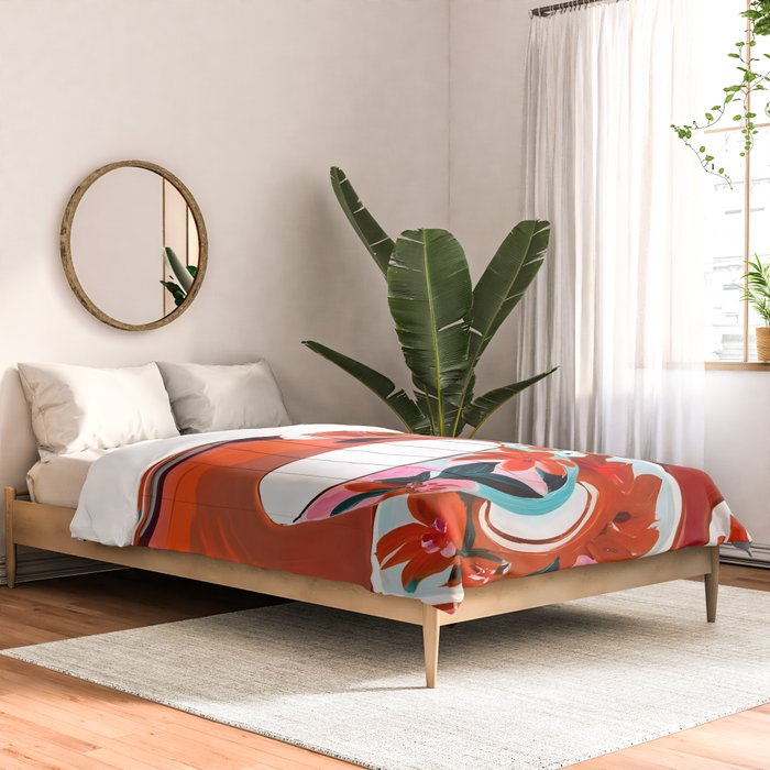 Tea Party, Teacups Floral Whimsical Eclectic Maximalist Illustration, Boho Coffee Food Painting Comforter Gallery Image 2