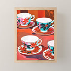 Tea Party, Teacups Floral Whimsical Eclectic Maximalist Illustration, Boho Coffee Food Painting Mini Art Print Gallery Image 1
