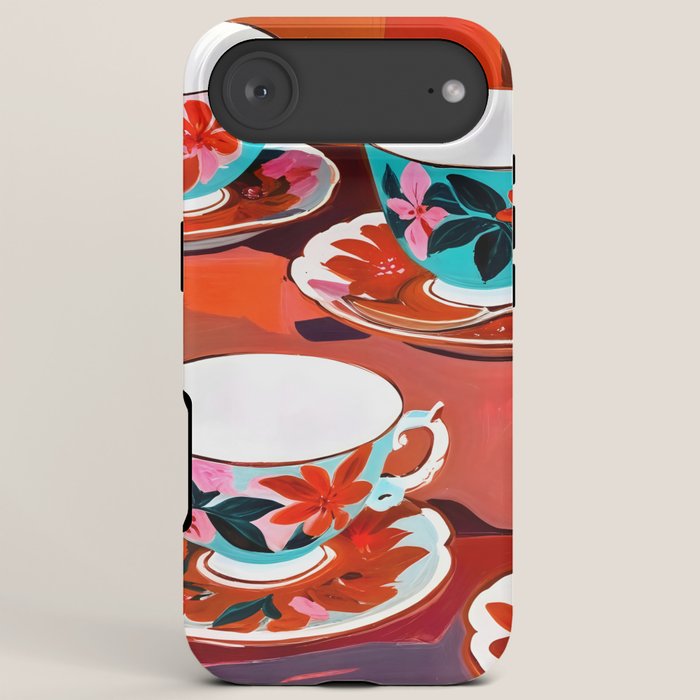 Tea Party, Teacups Floral Whimsical Eclectic Maximalist Illustration, Boho Coffee Food Painting iPhone Case Gallery Image 6