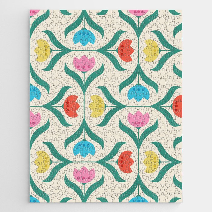 Vintage Tulips Patchwork Pattern Jigsaw Puzzle Gallery Image 1