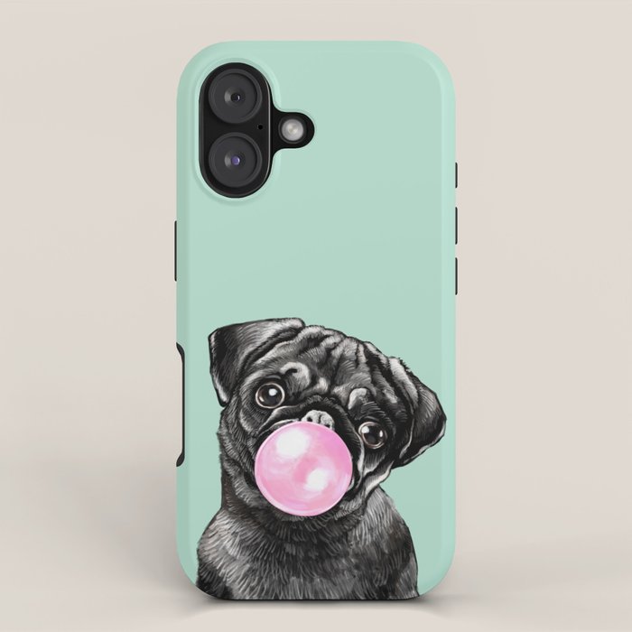 Bubble Gum Black Pug in Green iPhone Case Gallery Image 1