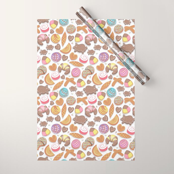 Mexican Sweet Bakery Frenzy // white background // pastel colors pan dulce Wrapping Paper Gallery Image 1