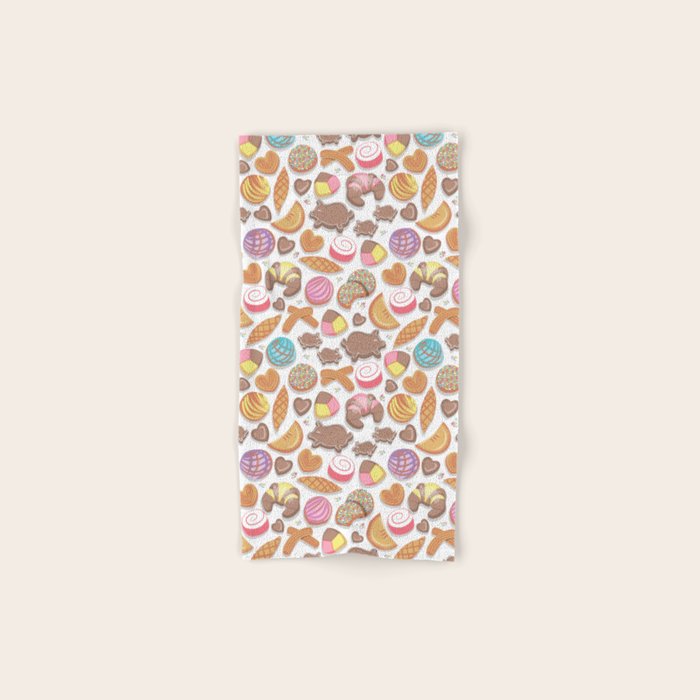 Mexican Sweet Bakery Frenzy // white background // pastel colors pan dulce Bath Towel Gallery Image 1