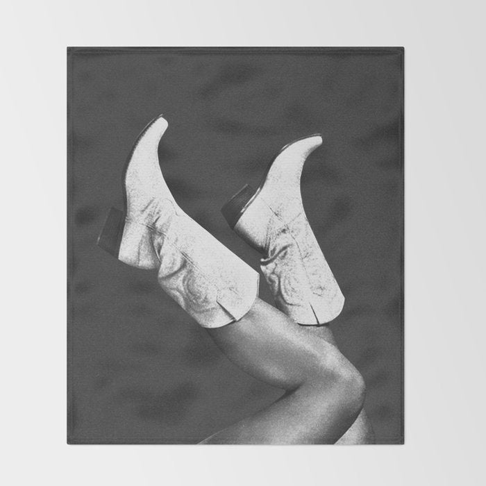 These Boots - Noir II F / Black & White Throw Blanket Gallery Image 2