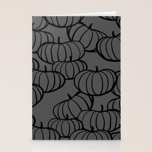 Retro Line-art Pumpkin Fall Pattern - black on grey Stationery Card Gallery Image 2