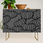 Retro Line-art Pumpkin Fall Pattern - black on grey Credenza Gallery Image 1