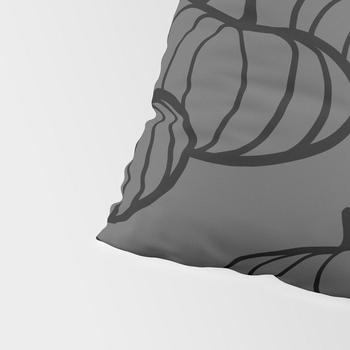 Retro Line-art Pumpkin Fall Pattern - black on grey Pillow Sham Gallery Image 4