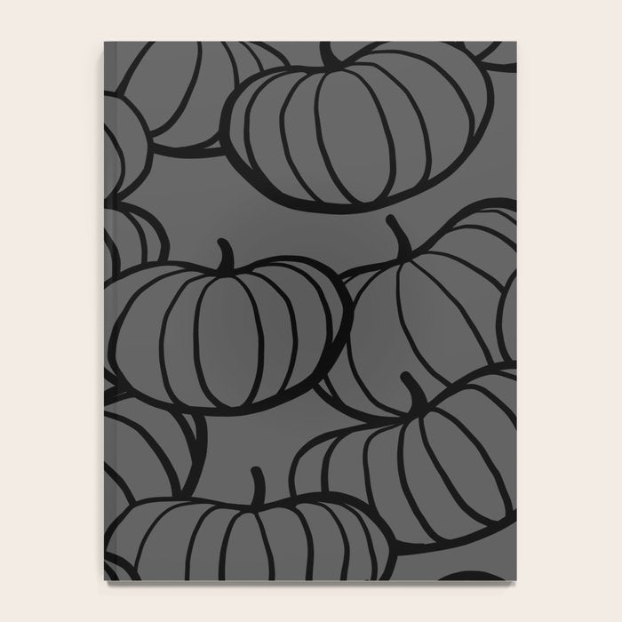 Retro Line-art Pumpkin Fall Pattern - black on grey Notebook Gallery Image 4