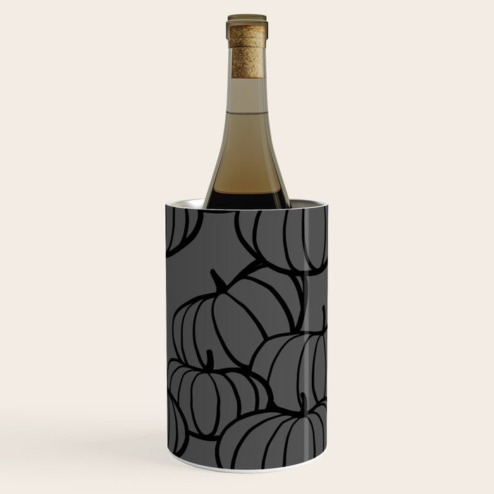 Retro Line-art Pumpkin Fall Pattern - black on grey Wine Chiller Gallery Image 1