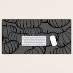 Retro Line-art Pumpkin Fall Pattern - black on grey Desk Mat Gallery Image 1