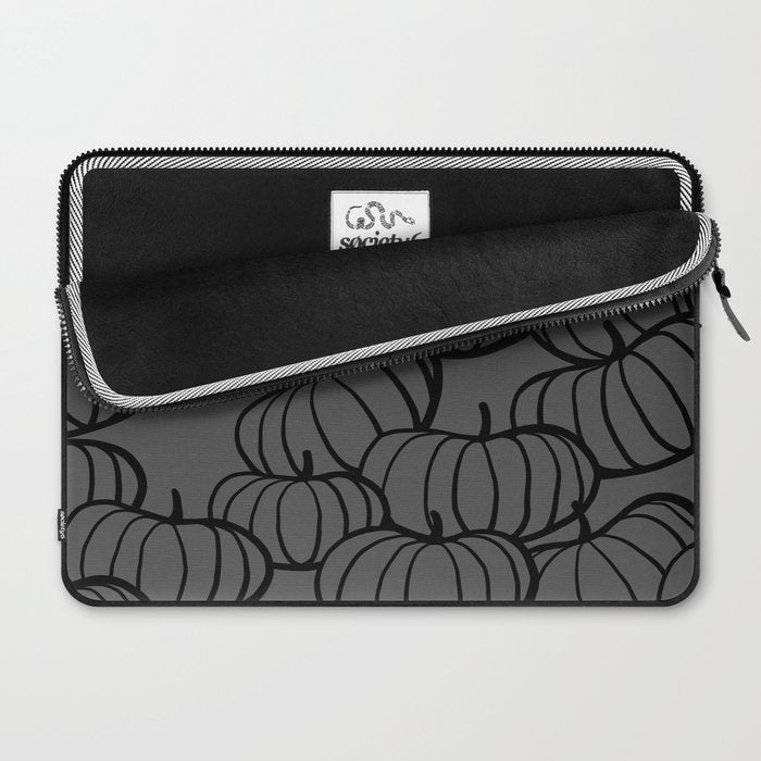 Retro Line-art Pumpkin Fall Pattern - black on grey Laptop Sleeve Gallery Image 2