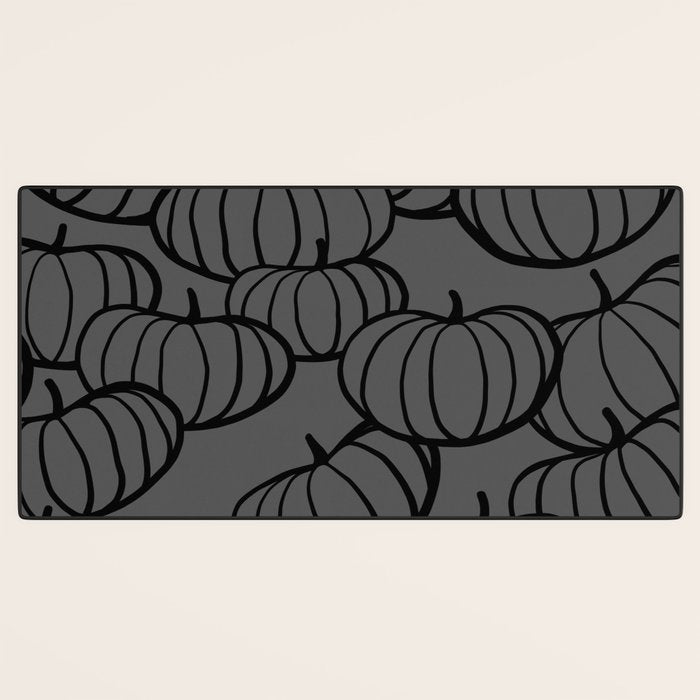 Retro Line-art Pumpkin Fall Pattern - black on grey Desk Mat Gallery Image 3