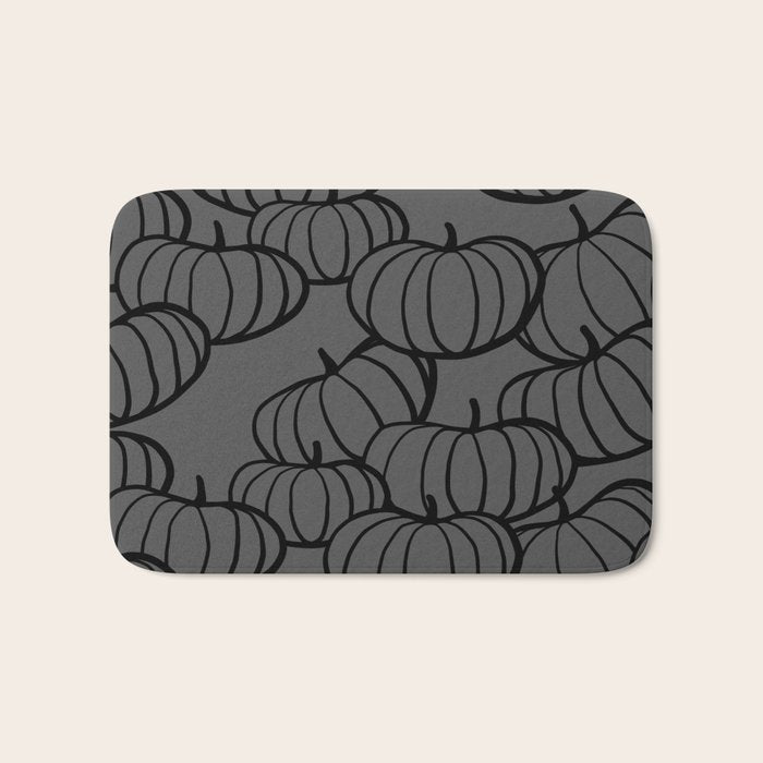 Retro Line-art Pumpkin Fall Pattern - black on grey Bath Mat Gallery Image 1