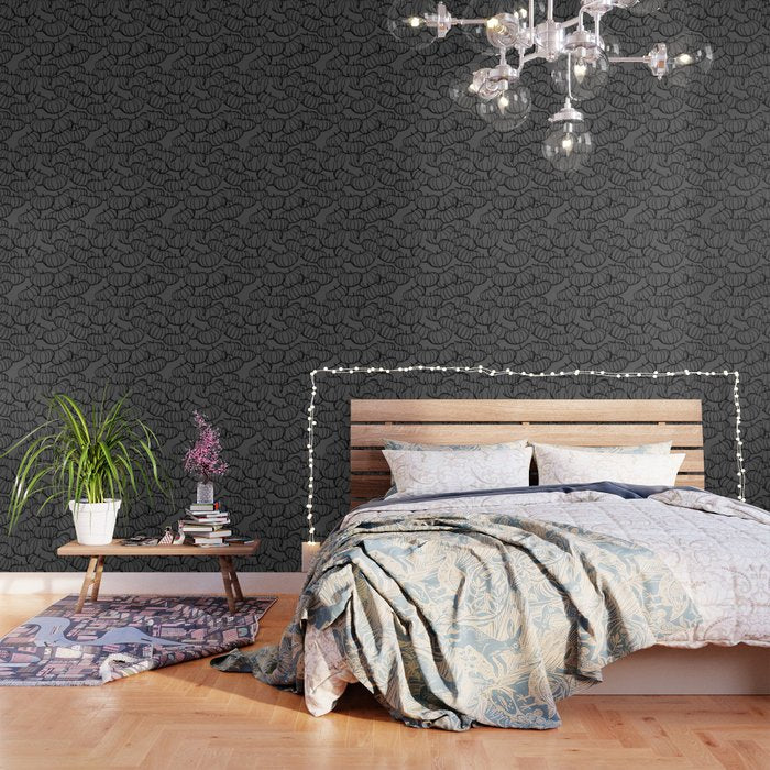 Retro Line-art Pumpkin Fall Pattern - black on grey Wallpaper Gallery Image 3