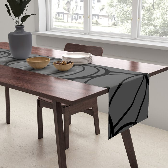 Retro Line-art Pumpkin Fall Pattern - black on grey Table Runner Gallery Image 2