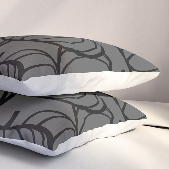 Retro Line-art Pumpkin Fall Pattern - black on grey Pillow Sham Gallery Image 3