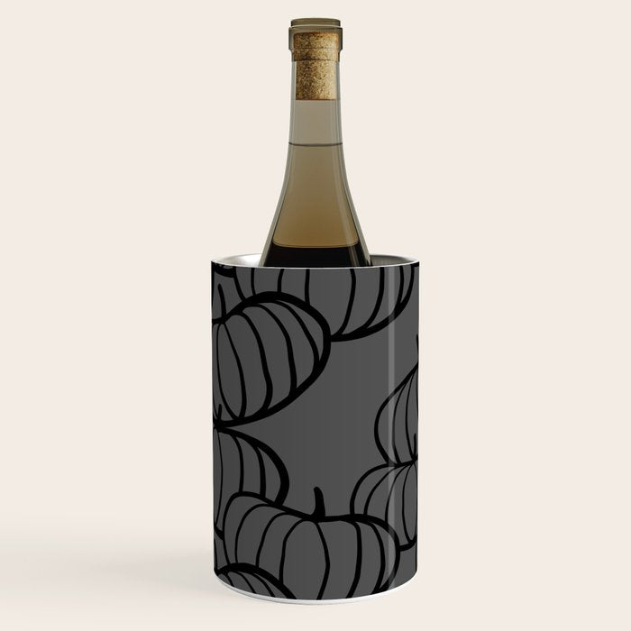 Retro Line-art Pumpkin Fall Pattern - black on grey Wine Chiller Gallery Image 2