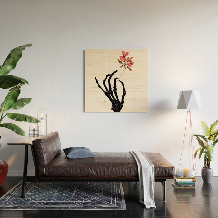 Skeleton Hand with Flower Wood Wall Art Gallery Image 2