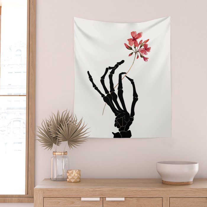 Skeleton Hand with Flower Wall Tapestry Gallery Image 2