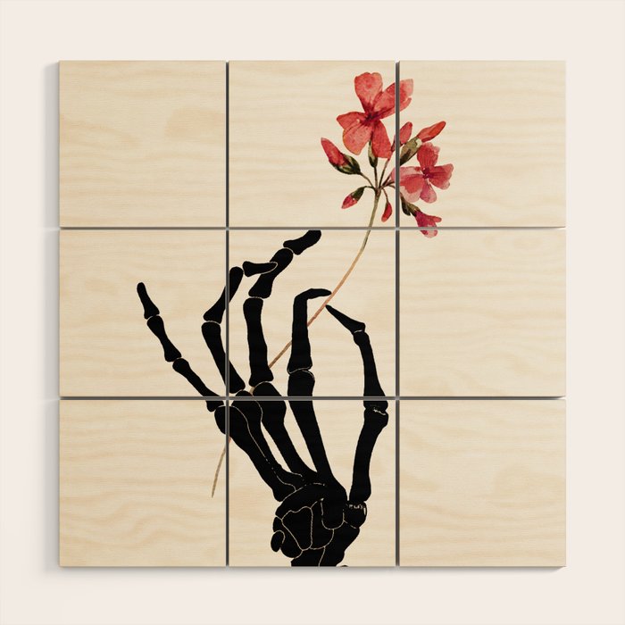 Skeleton Hand with Flower Wood Wall Art Gallery Image 1