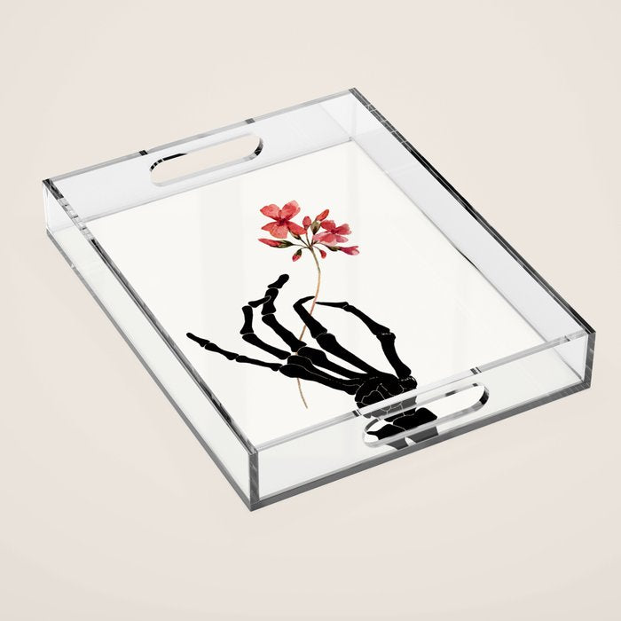 Skeleton Hand with Flower Acrylic Tray Gallery Image 1
