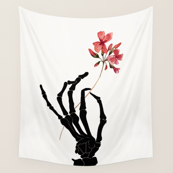 Skeleton Hand with Flower Wall Tapestry Gallery Image 1