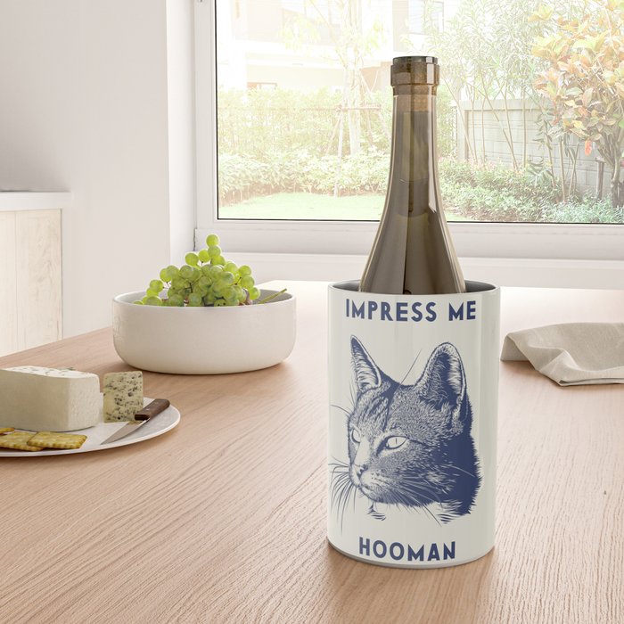 Impress Me Hooman - Vintage Cat Illustration, Funny Quote Wine Chiller Gallery Image 4