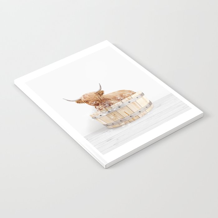 Highland Cow in a Wooden Bathtub, Cow Taking a Bath, Bathtub Animal Art Print By Synplus Notebook Gallery Image 2