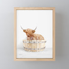 Highland Cow in a Wooden Bathtub, Cow Taking a Bath, Bathtub Animal Art Print By Synplus Mini Art Print Gallery Image 1
