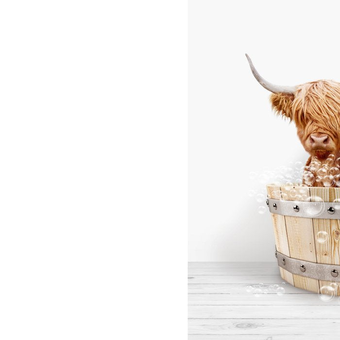 Highland Cow in a Wooden Bathtub, Cow Taking a Bath, Bathtub Animal Art Print By Synplus Coffee Mug Gallery Image 2