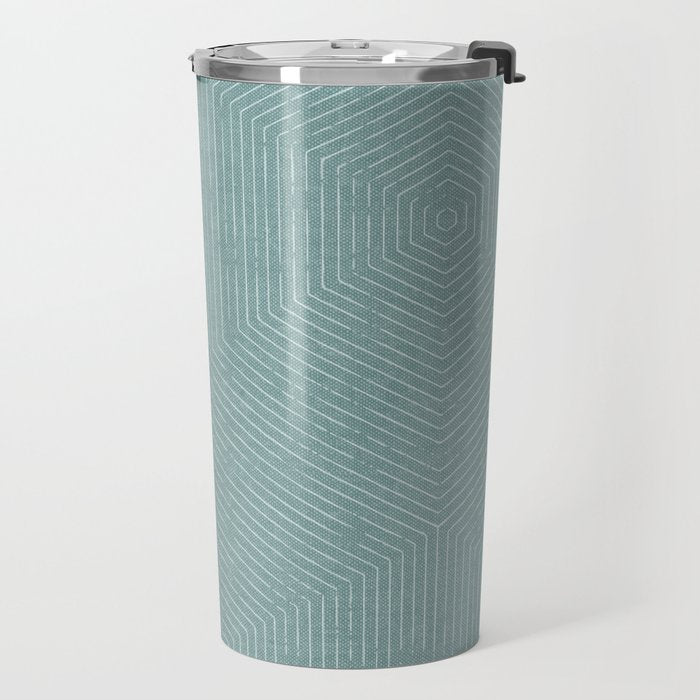 boho hexagon stripes - dusty blue Travel Mug Gallery Image 2