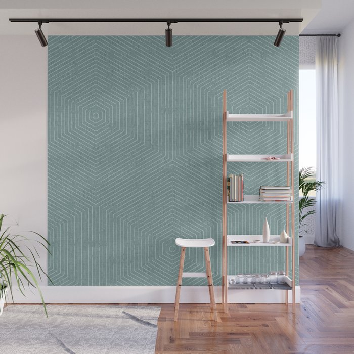 boho hexagon stripes - dusty blue Wall Mural Gallery Image 1