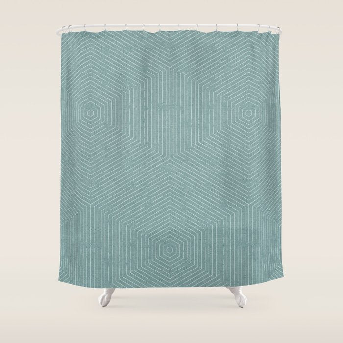boho hexagon stripes - dusty blue Shower Curtain Gallery Image 1