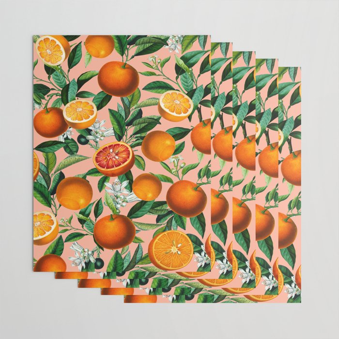 Oranges Pink Vintage Botanical Wrapping Paper Gallery Image 3