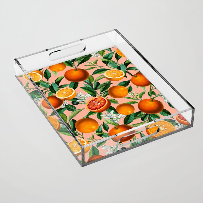 Oranges Pink Vintage Botanical Acrylic Tray Gallery Image 1