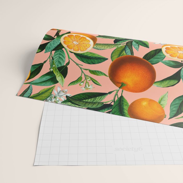 Oranges Pink Vintage Botanical Wrapping Paper Gallery Image 2