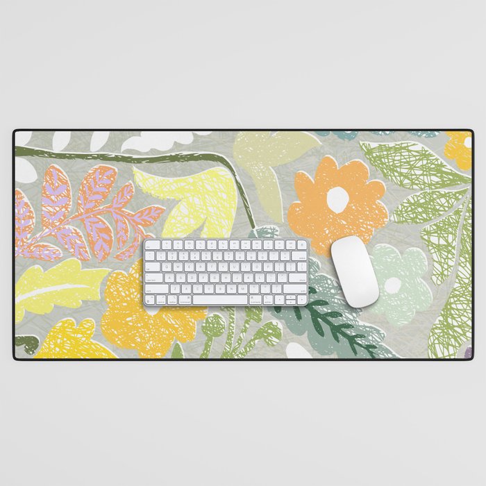 Block print spring meadow Desk Mat Gallery Image 1