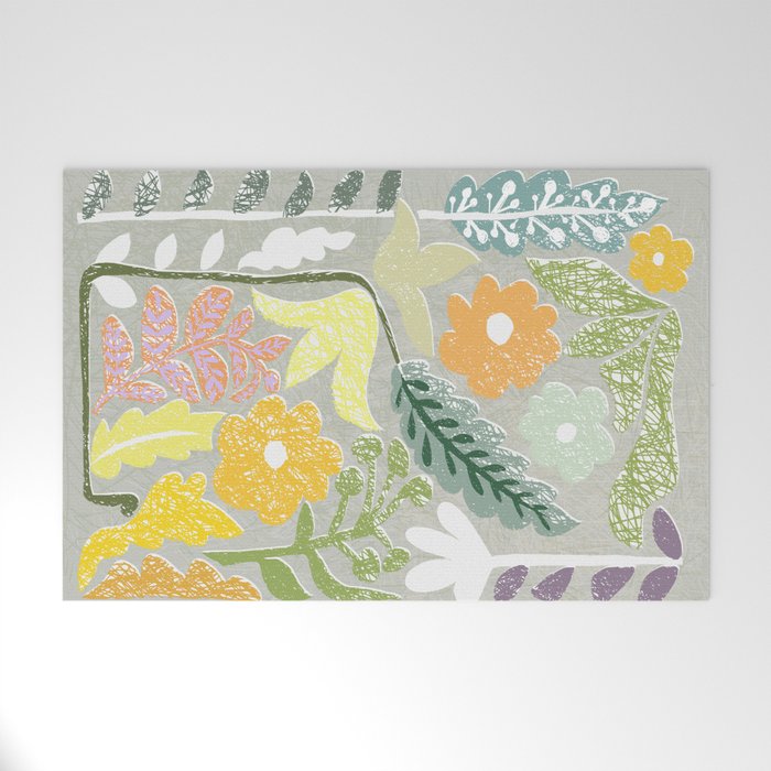 Block print spring meadow Welcome Mat Gallery Image 1