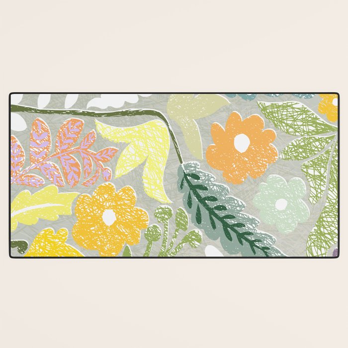 Block print spring meadow Desk Mat Gallery Image 3
