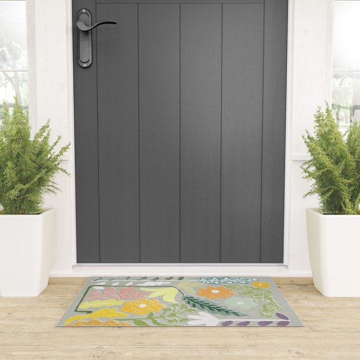 Block print spring meadow Welcome Mat Gallery Image 3