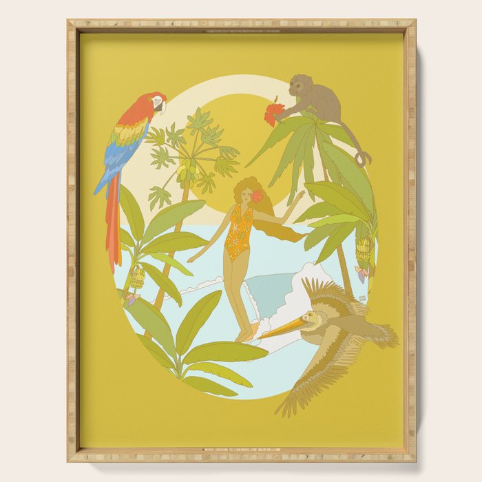 Pura vida jungle by the sea // retro surf art by surfy birdy Serving Tray Gallery Image 1