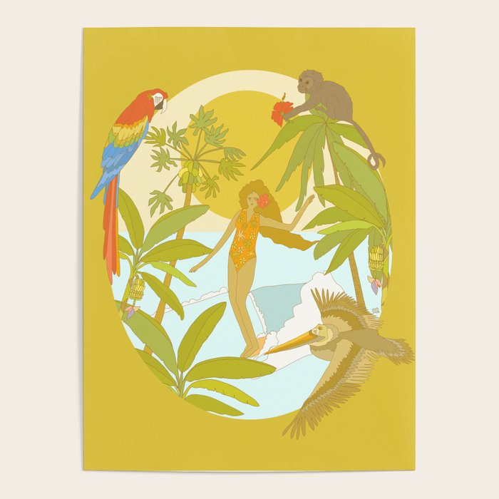 Pura vida jungle by the sea // retro surf art by surfy birdy Poster Gallery Image 4
