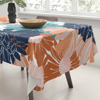 Floral Print, Teal, Navy Blue, Pink, Terracotta, Artists Print Tablecloth Gallery Image 3