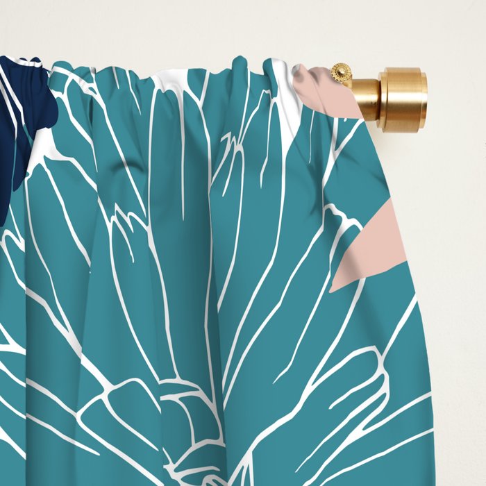 Floral Print, Teal, Navy Blue, Pink, Terracotta, Artists Print Window Curtain Gallery Image 2